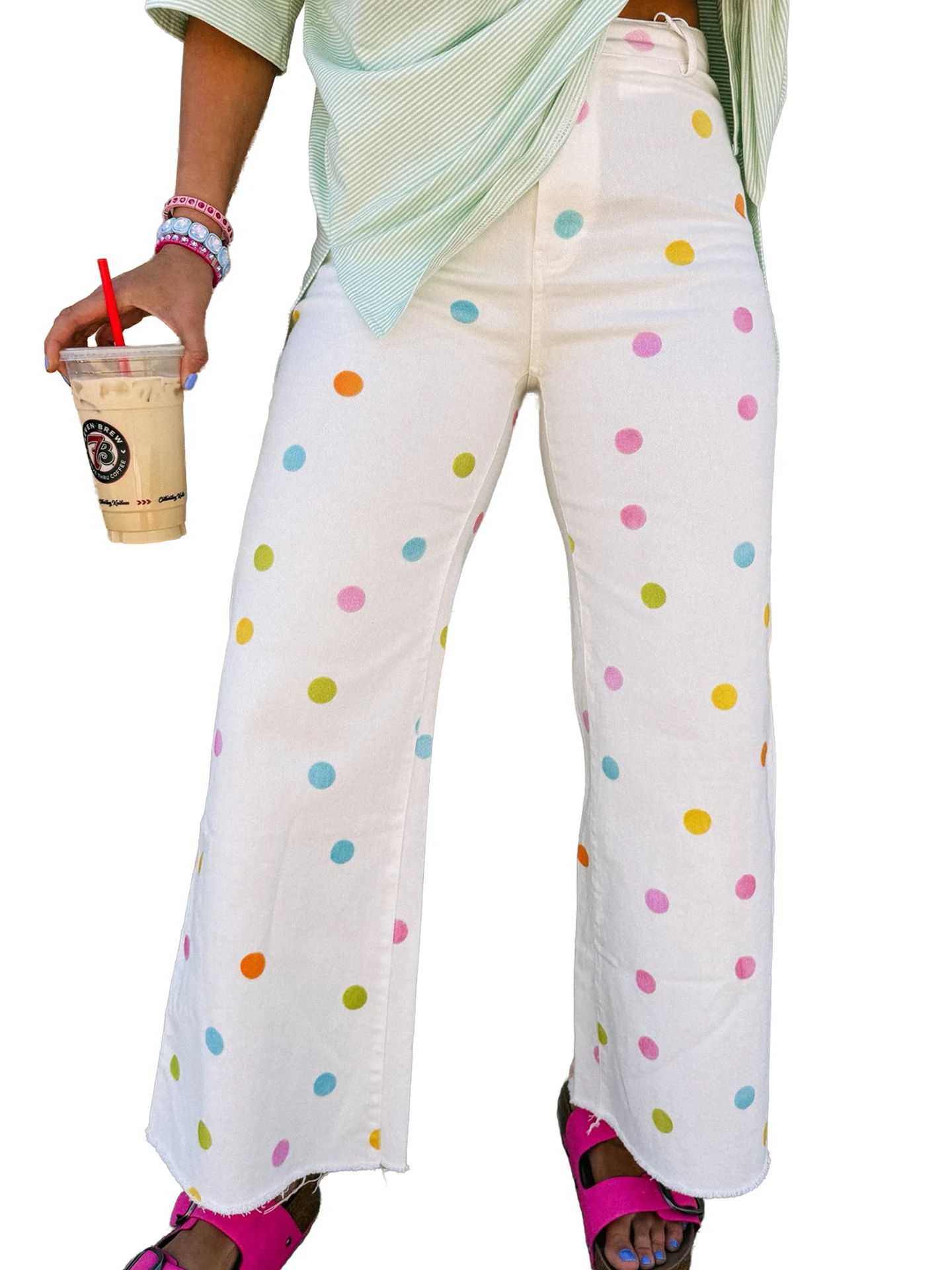 DearLover High Waist Polka Dot Straight Leg Jeans Women's Casual Frayed Design Cotton Blend Comfortable Breathable Jeans