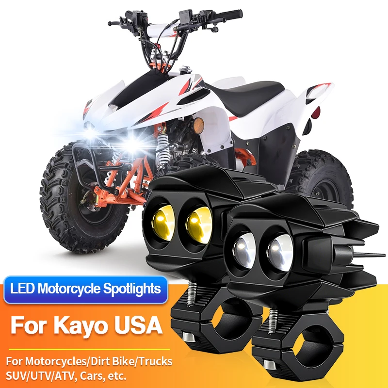 

1 комплект универсальных светодиодных противотуманных фар для мотоциклов, 2-цветные прожекторы 12В для Kayo USA JACKAL 200 PAK200-1/K2/K4/K6-EFI/K6-R