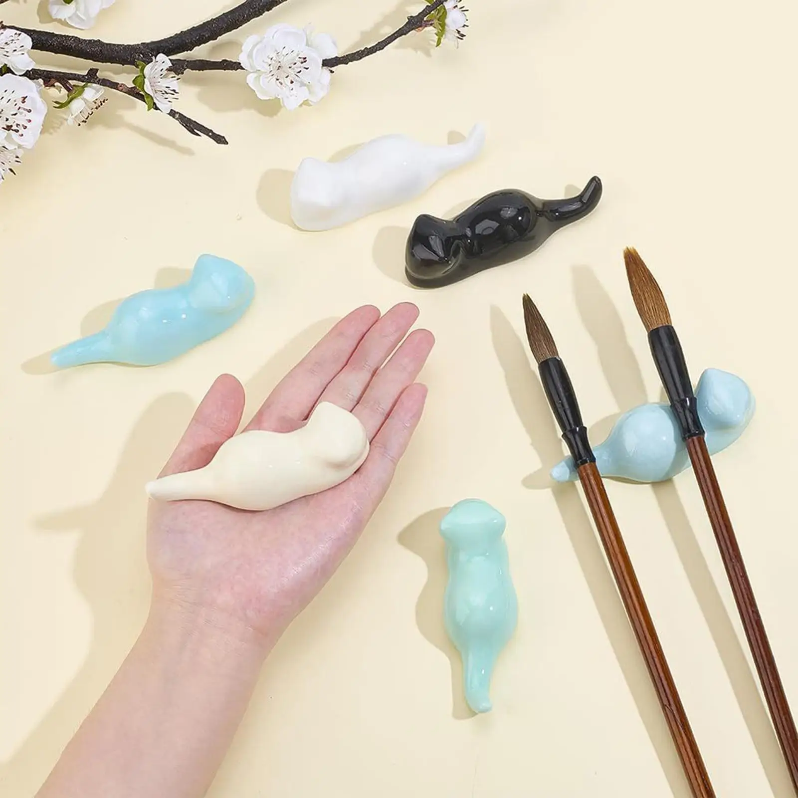 

6x подставка для кистей для чернил, акварель, письменный стол, аксессуар для рисования, принадлежности для восточного искусства, керамический держатель для кистей в форме милого кота