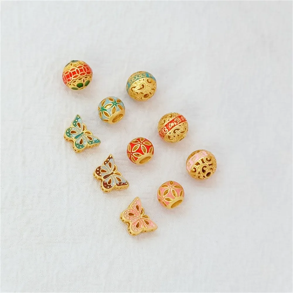 

Ancient-style Golden Drop Oil Auspicious Cloud Hollow Ball Butterfly Scattered Beads Handcrafted DIY Beaded Jewelry Accessories
