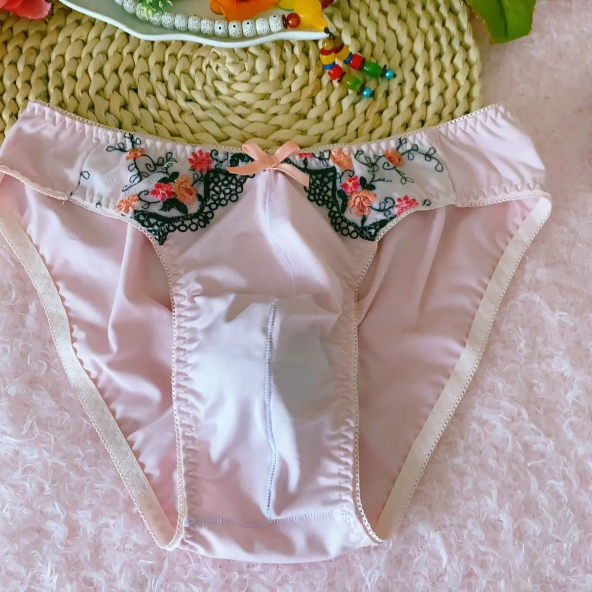 

Мужские кружевные трусы с бантом, розовые, для ABDL, турне, живых выступлений, танцев, частных вечеринок, FKK