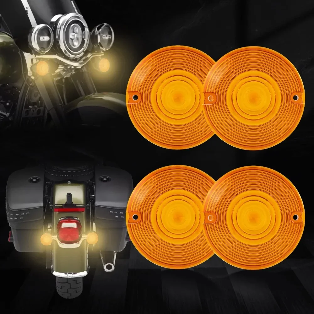 Motor 1/4’’ Flat LED Turn Signal Light Lens Covers Caps For Harley Touring 1986-2014 Electra Glides Road King Ultra Softail