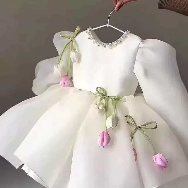 HETISO Children's Formal Dress 3D Flower Princess Ball Gown For Kids Girls Pageant Costume 4-12 Years