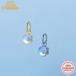 TrustDavis Real 925 Sterling Silver Fashion Round Moonstone Charm Pendant Handmade DIY Accessories Fine Jewelry Wholesale HY316