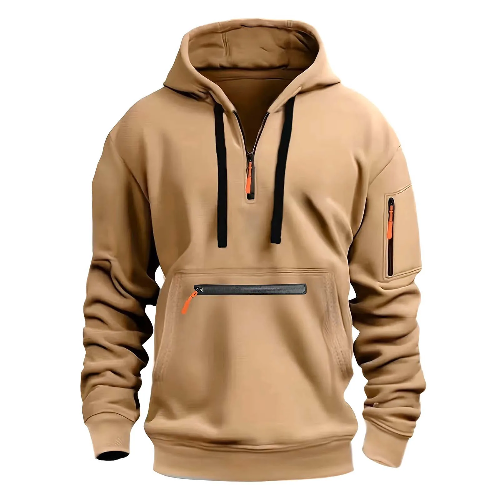 

2024 New Multi Pocket Zipper Fleece Hooded Casual Shirt for Men and Women Plus Size Loose Pullover Fashion Sweatshirt top