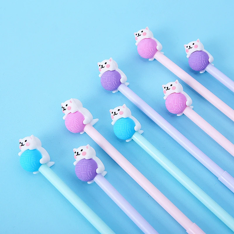 3 Pcs Cute Creative Cat Gel Pen Cartoon Kawaii Stationery Sweet pretty lovely cartoon Handles