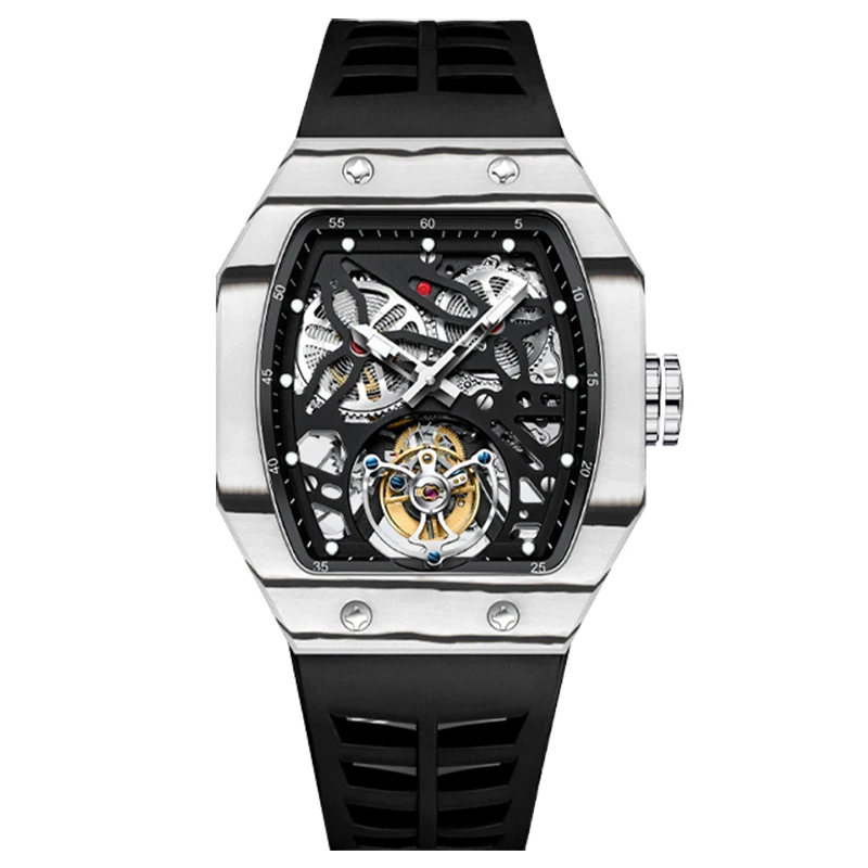 AESOP Tourbillon Movement Skeleton Watch For Men Luminous Luxury Sports Designer Mechanical Waterproof Watches Barrel Shape 2022