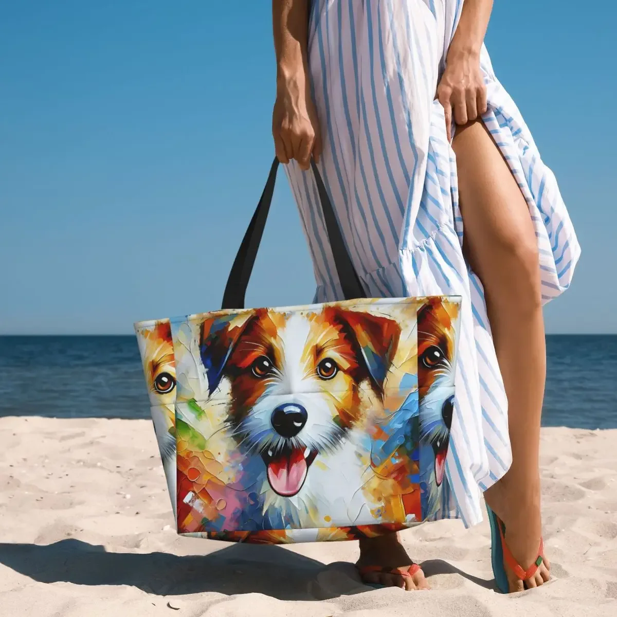 Kromfohrlander Dog Jack Russell Terrier Acrylic Beach Tote Bag Sport Gym Yoga Duffle Large Tote Bag Women Travel Bag Fitness bag
