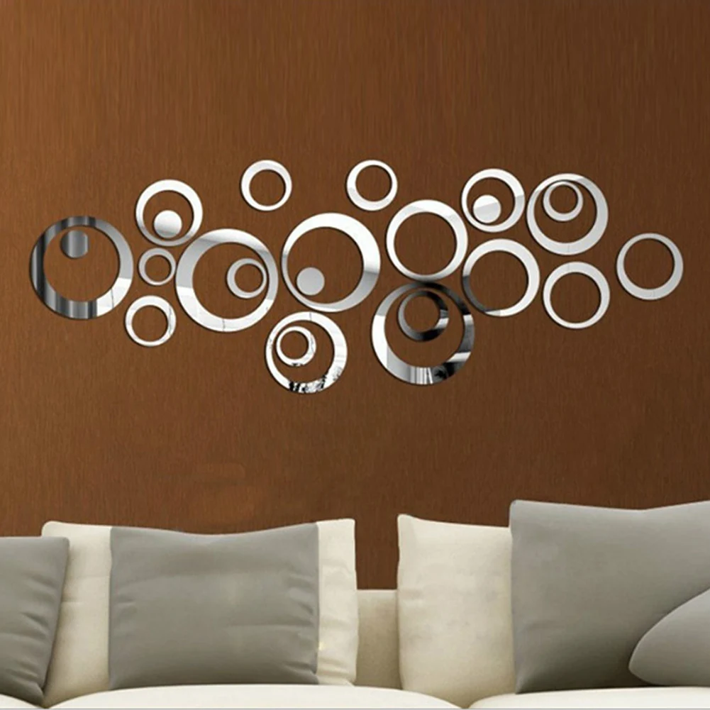 24pcs Circles Mirror Wall Sticker Acrylic Background Wall Decor Paster DIY Removable Lightweight for Television Background Wall