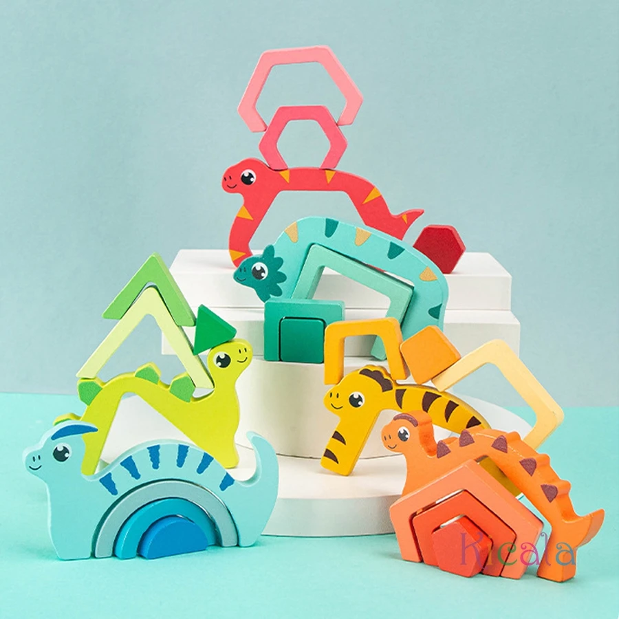 ﻿Children's Wooden Educational Toys Sorting Stacking Preschool Color Shape Dinosaur Classification Cognition Game Christamas Toy