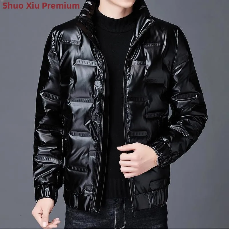 

Winter New Faion down Cotton Jaet ort Thiened Bright Surface Warm Men's Coat Knot Element Non-Hooded ort ...