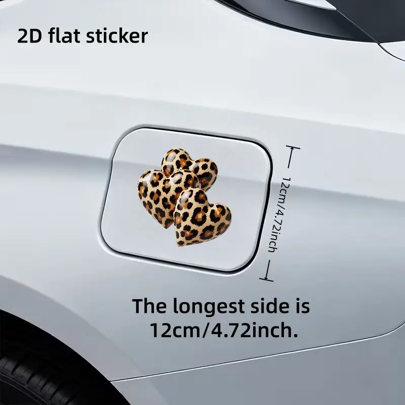 2D Flat 1Pc Classic Leopard Heart Car Fuel Tank Cap Sticker, 3D Glossy Animal Print Vinyl Decal for Vehicle DIY Decor