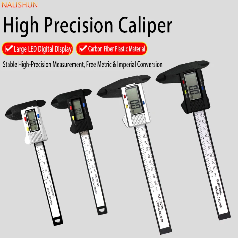 100mm 150mm Electronic Digital Caliper Carbon Fiber Dial Vernier Caliper Micrometer Measuring Tool Digital Ruler New Model 2026 Includes One Button Battery