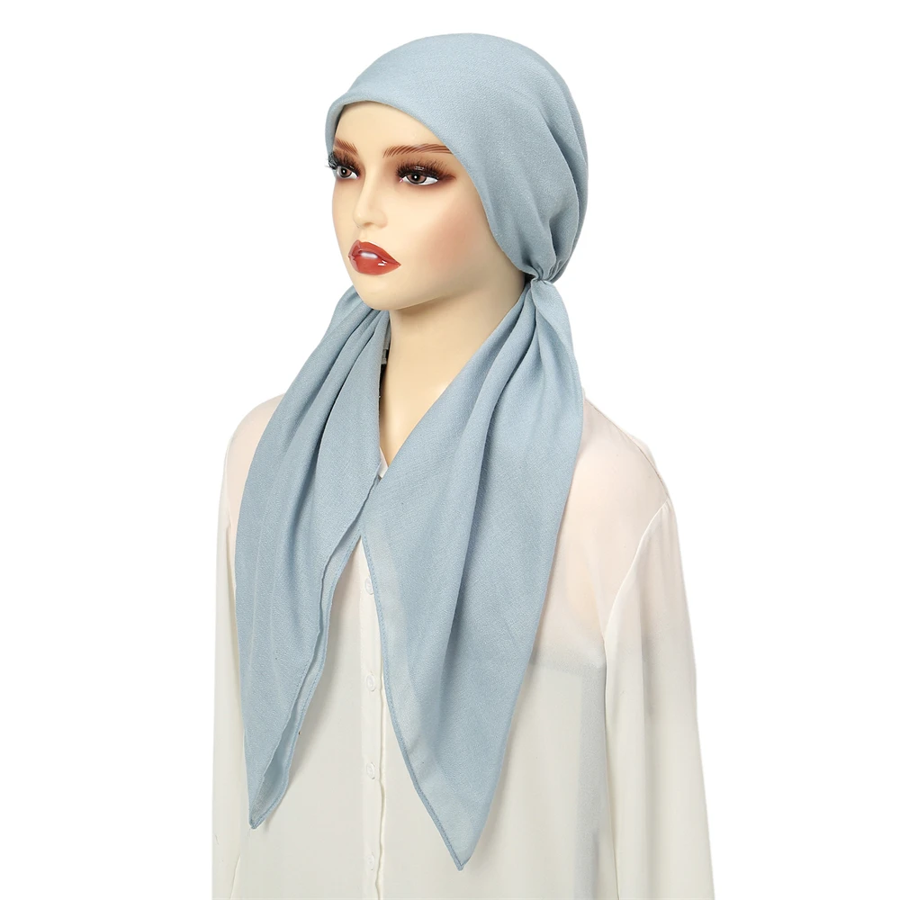 Muslim Hijab Turban Pre-Tied Hat Women Solid Color Long Tail Bonnet Chemo Cap Hair Loss Head Scarf Wrap Beanies Turbante Mujer