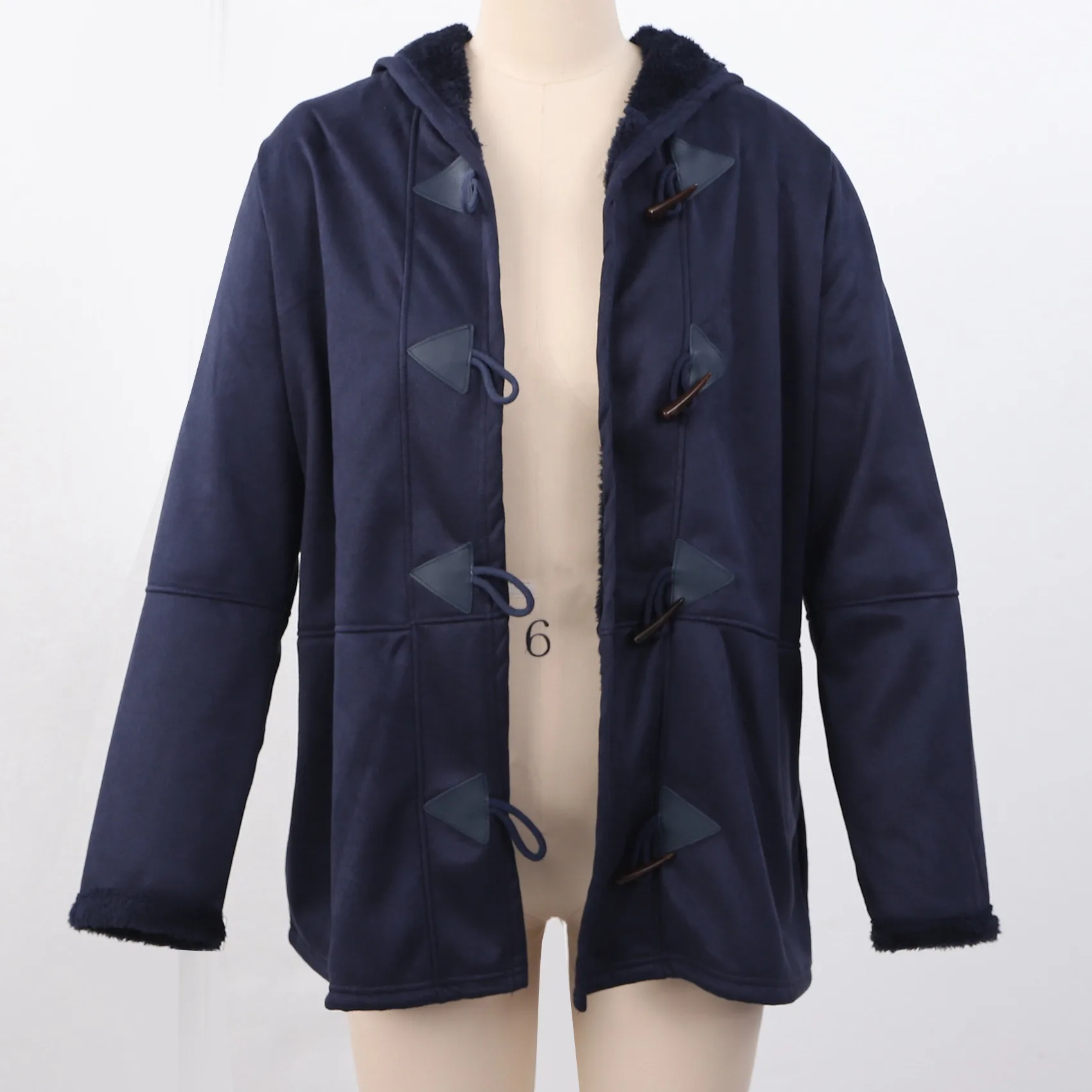 Abrigos de invierno para mujer, chaqueta holgada de doble botonadura de manga larga sintética, con bolsillos, talla grande, azul marino, XXL