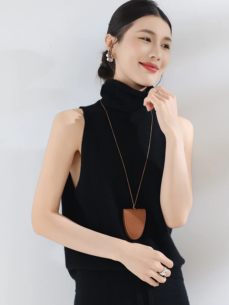 

Women 100 Cashmere Knit Sleeveless Mock Neck Top High Collar Vest Sweater Base Layer Breathable Essential Base Layer Premium