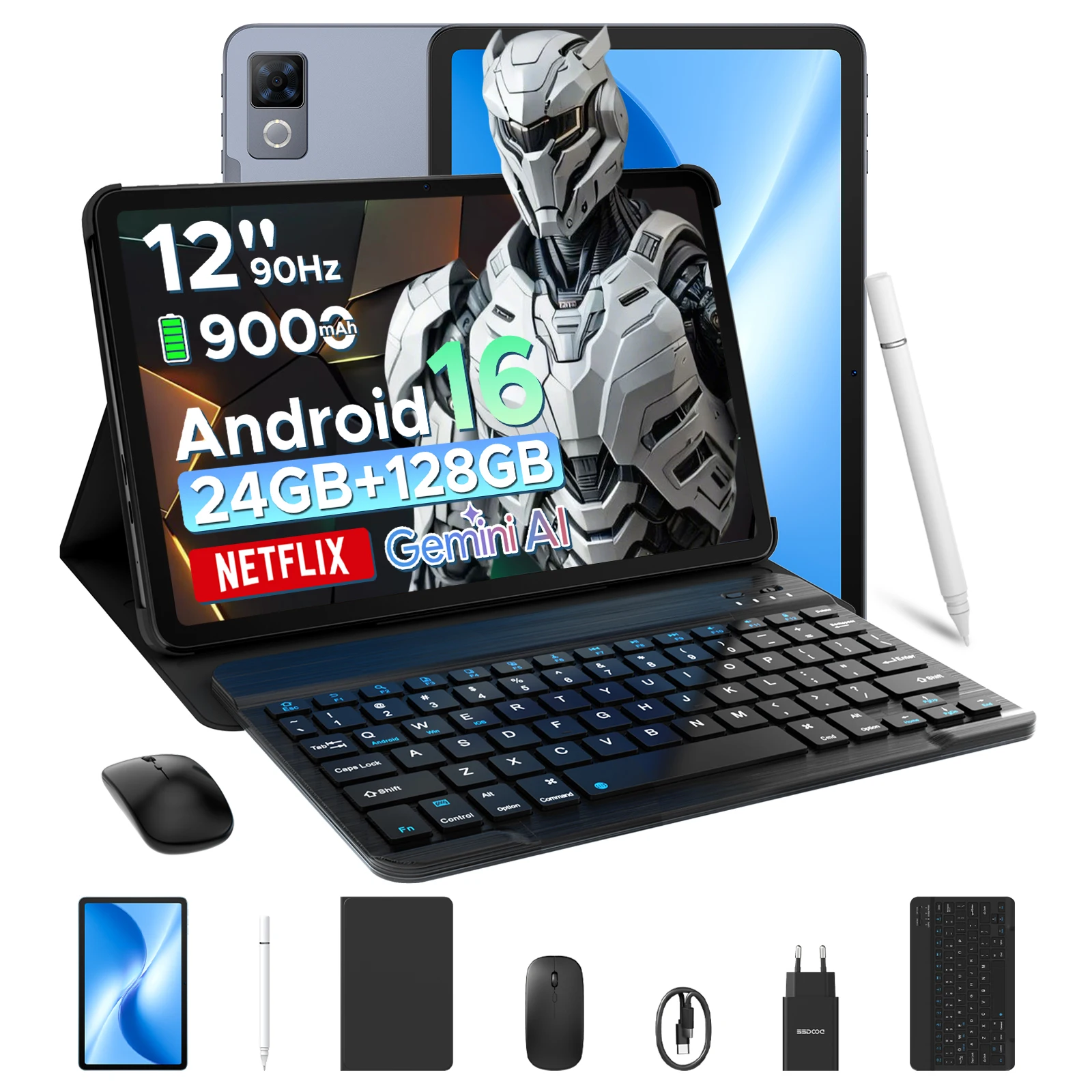 DOOGEE Android 16 U12 2 in 1 Tablet PC 12 inch Gemini AI 24GB (6 + 18) 128GB mAh Batterij Widevine L1 beugel Wifi Tablet PC