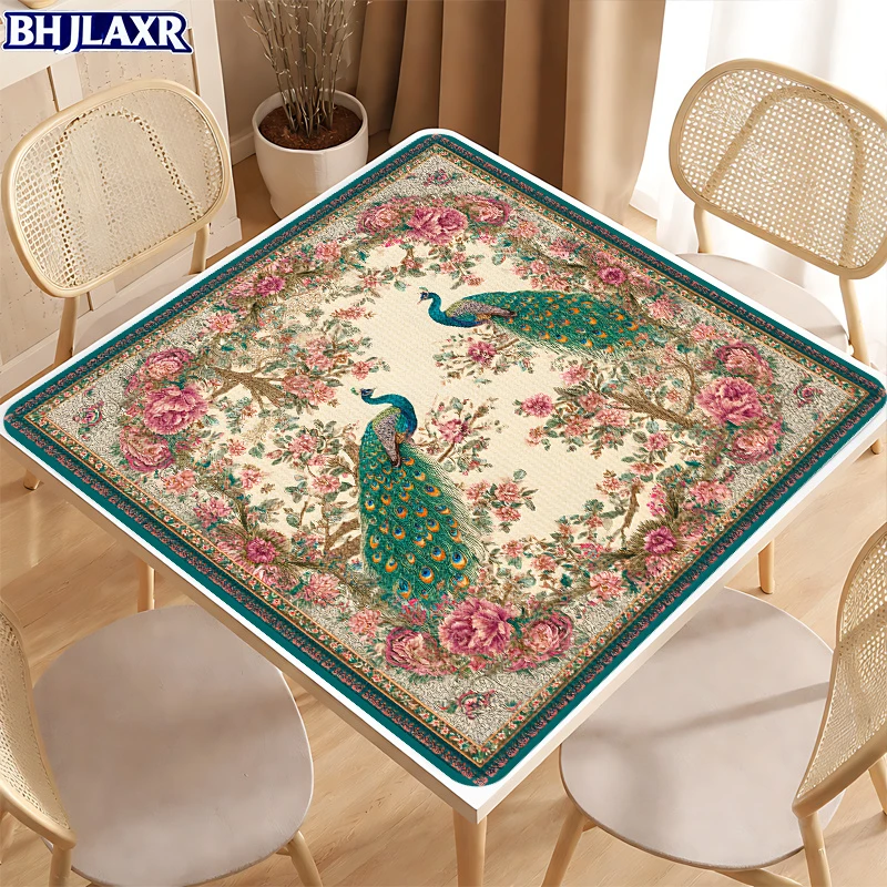 VIKAMA Vintage Peacock Floral Crystal Velvet Mahjong Mat Silent Non Slip Soft Foldable American Mahjong Poker Home Decor