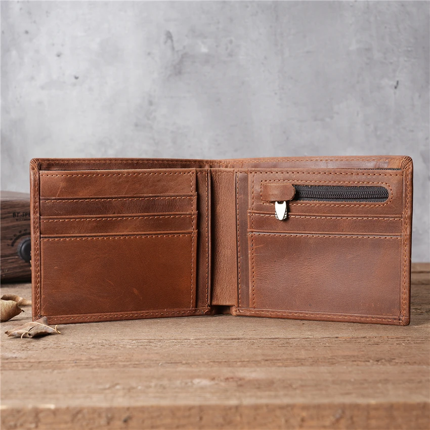 1117 Men's Full Grain Leather Wallet Man Vintage Cow Genuine Leather Wallet Male Handmade Billfold Coin NEW Purse Short Wallet