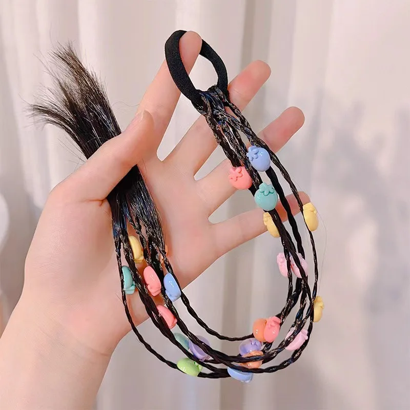 1PC New Girls Colored Strawberries Wigs Ponytail Headbands Rubber Bands Hair Bands Headwear Lovely Kids Hair Accessories