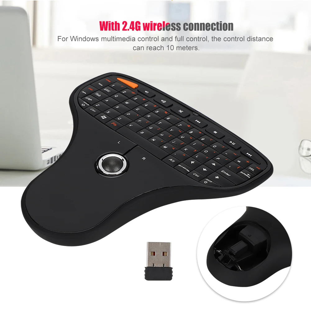 N5901 QWERTY Keyboard Trackball 2.4G Wireless Mini USB MultiMedia Keyboard for TV Computer QWERTY Keyboard Trackball Keyboard