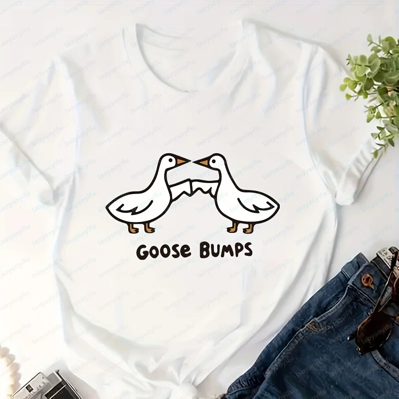 Silly Goose Bumps Cotton T Shirt for Women Men Funny Printed T-shirt Summer Short Sleeve Loose Oversized Tees Unisex Streetwear