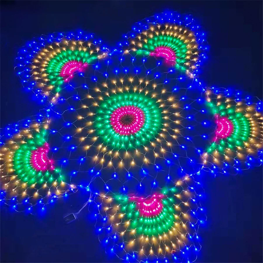 LED Peacock Mesh Net Christmas Curtain String Lights 3M 8 Modes Fairy Lights Garden Garland for Home Outdoor Wedding Party Decor