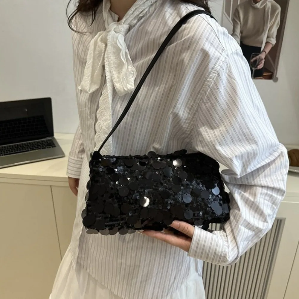 Solid Color Sequin Crossbody Bag Blingbling Glitter Shoulder Phone Bag Large Capacity Canvas Evening Party Bag Streetwear