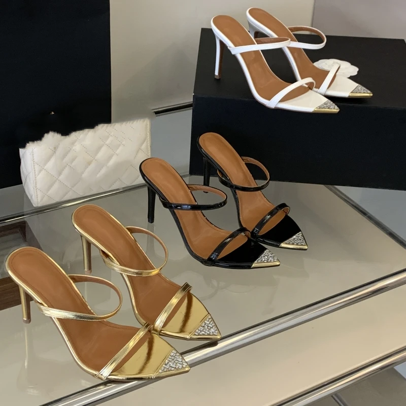 

New Summer Women's High-heeled Sandals with Rhinestone Pointed Toe, Simple One-strap, Sexy Stiletto Heel.