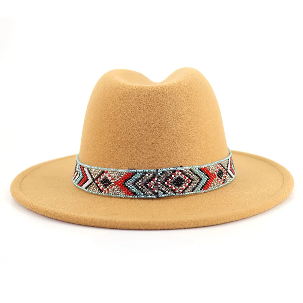 Fedora New Accessories Colorful Beads Wide Edge Jazz Hat Autumn/Winter Panama Hat Wholesale Sombrero