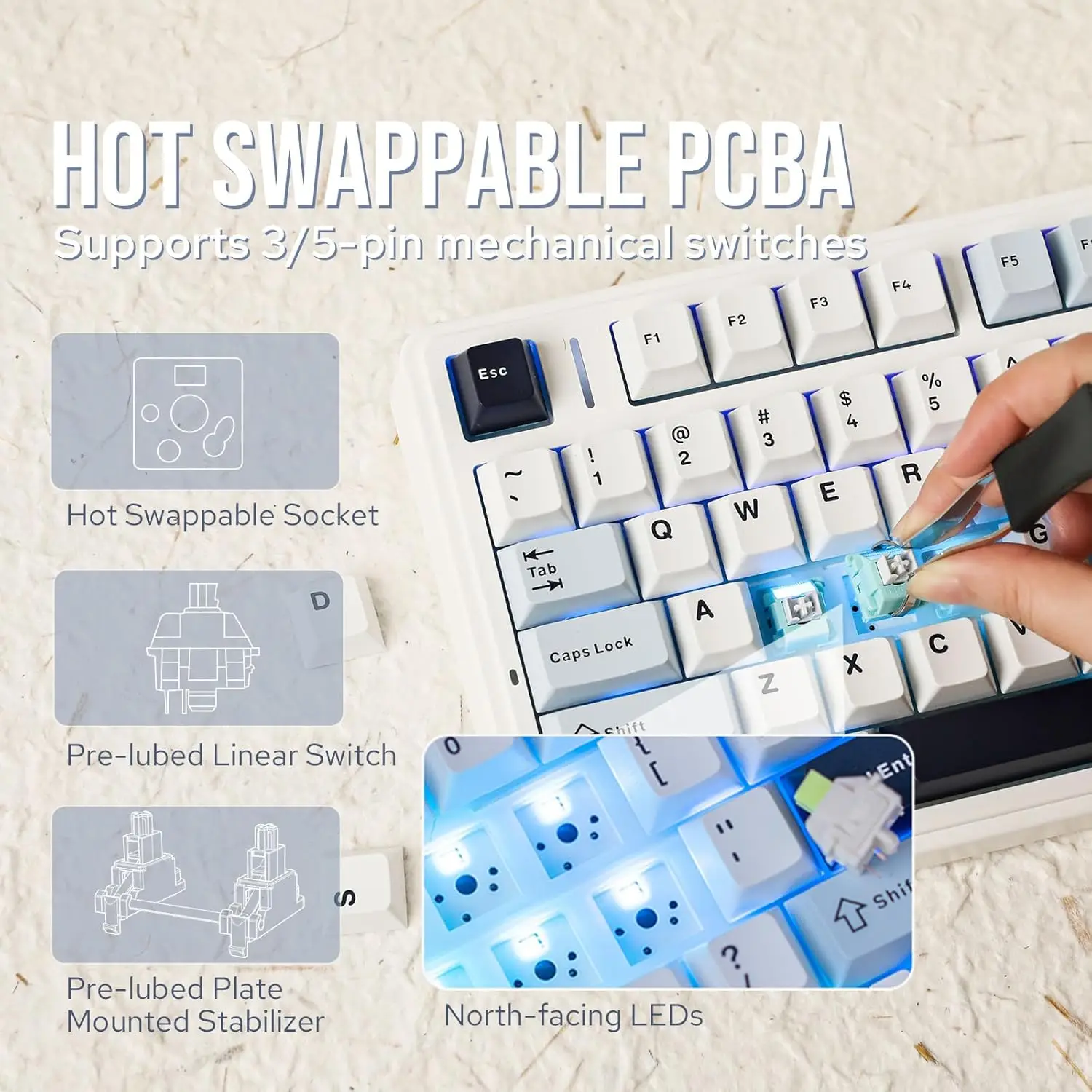 Aula F75 Mechanical Keyboard 75% Wireless Hot Swappable Bluetooth RGB Gaming BT/2.4GHz/USB-C RGB PC Keyboards Teclado - view 4