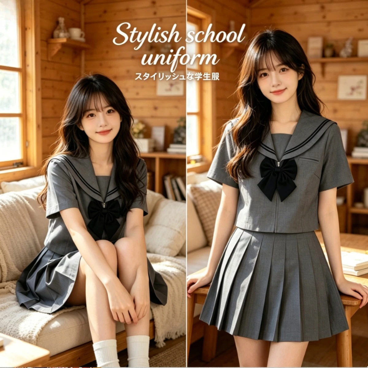 Gray Orthodox JK School Uniform Sailor Suit, Sweet Japanese College Style,Student Outfit for Graduation Photo & Daily Class Wear