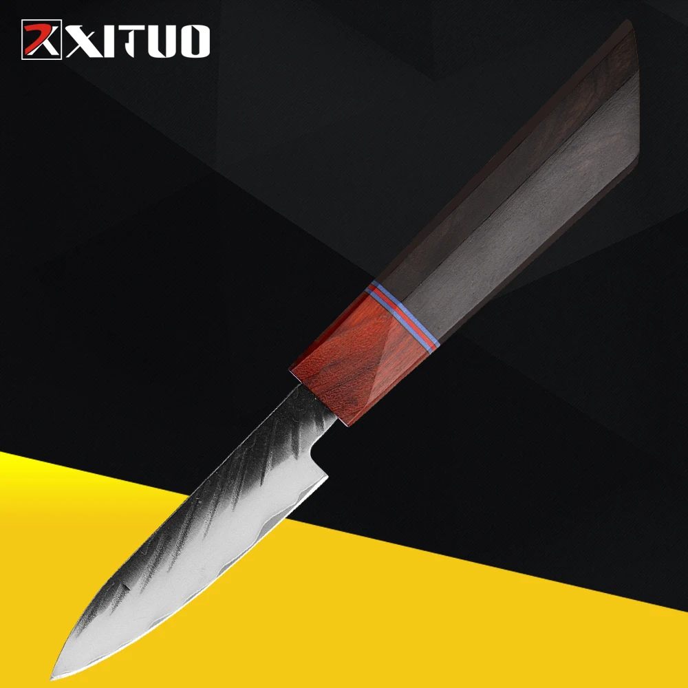 

XITUO Handmade 3.5 Inch Fruit Knife Japanese Three-layer clad steel Black Sandalwood Handle Sharp Kitchen Paring Utility Knife