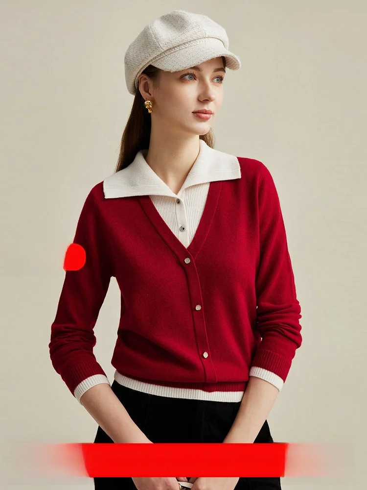 

Zhaojun 90% Pure Wool Knitted Long Sve Sweater Red Series Women's Open Cardigan Casual Straight Fit Commute Sle Knitwear