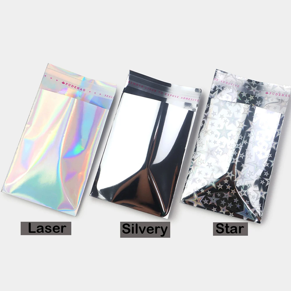 100pcs Laser Self Adhesive Plastic Envelope Express Mailing Envelope Packaging Bag Holographic Mini Card Storage Pouches