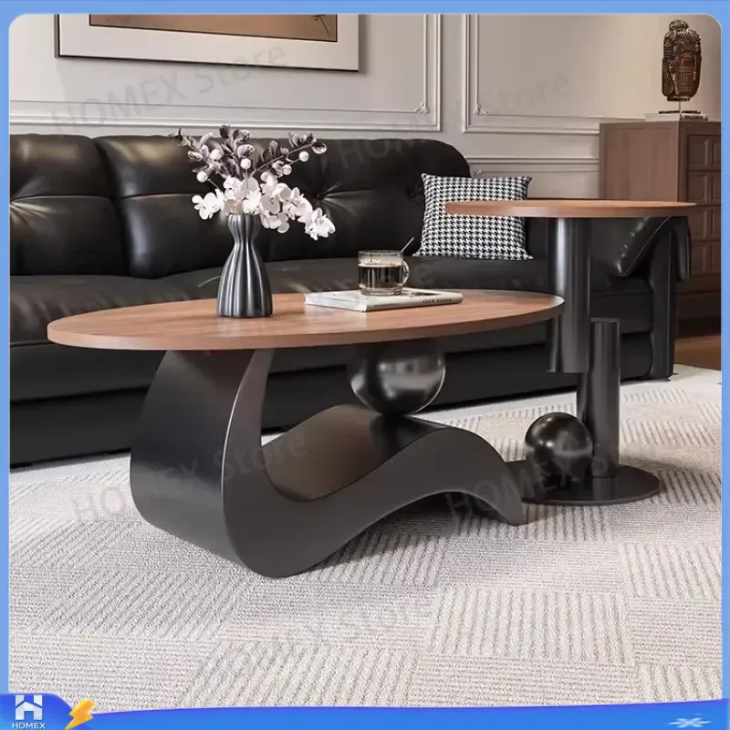 Mid Century Modern Round Coffee Table Sculptural Wave Base Accent Side Table for Living Room Home Decor Furniture Minimalist