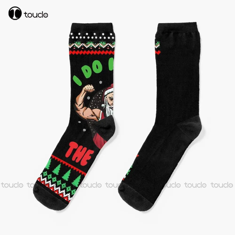 I Do It For The Ho'S - Santa Claus With Muscles Socks Basketball Socks Personalized Custom Unisex Adult Teen Youth Socks Cartoon