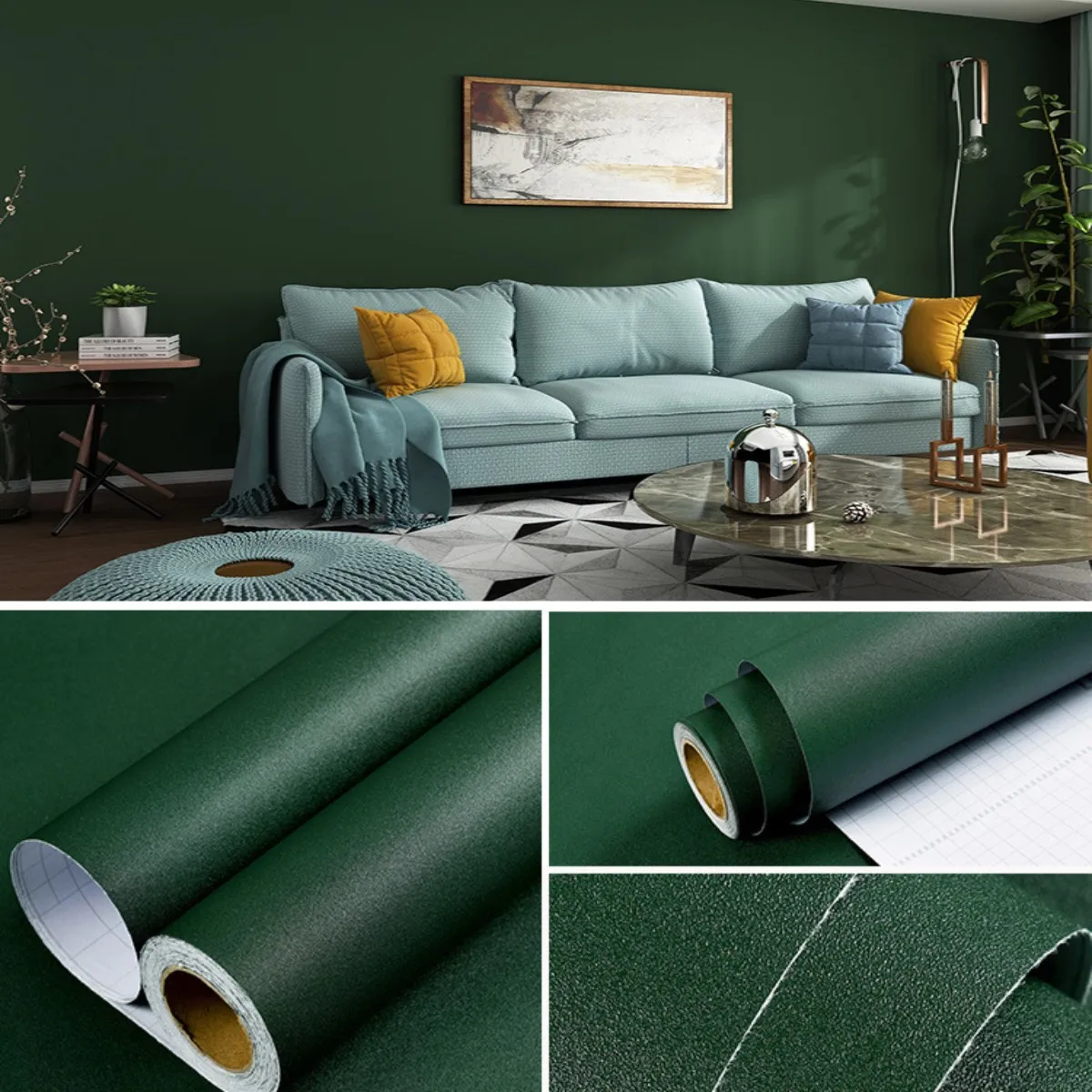 1 Roll Dark Green Matte Contact Paper, Home Decoration, Self-Adhesive Wallpaper For Cabinets Tables Chairs Room Backgrounds