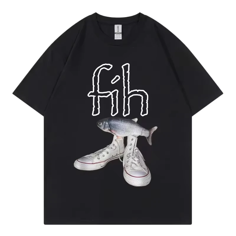 

Fih Shoes Misspelled Fish Meme T Shirt Men Women Funny Humor T-shirt Y2k Mens Designer Clothes Casual Short Sleeve Male Tops