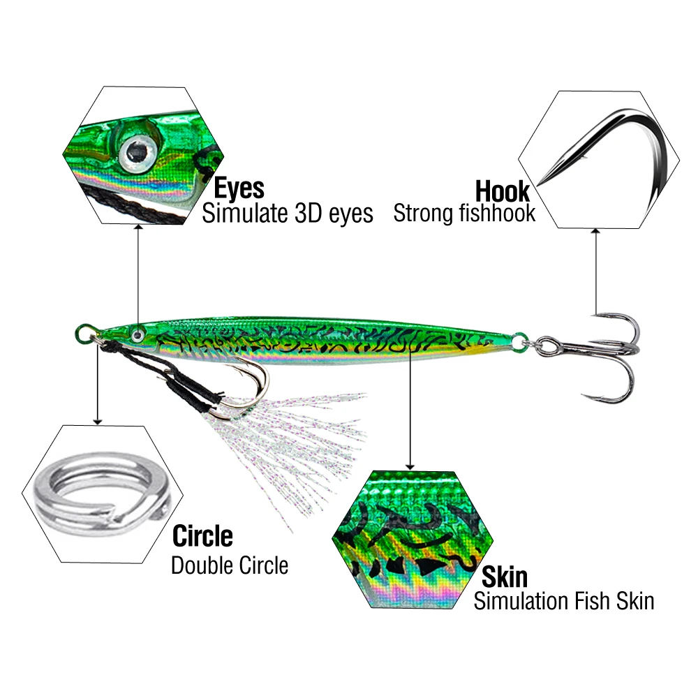 6Pcs Casting Lure Laser Metal Jig Printed Fast Sinking Jigging 14G-45G Artificial Bait Hard Bait With Sharp Hooks For Fishing