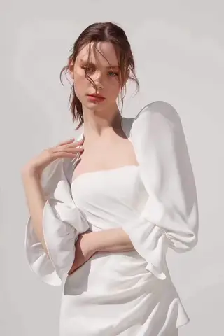 웨딩 볼레로 새틴 3/4 트럼펫 슬리브, 신부 케이프, 정장 파티 재킷, 특별 행사 액세서리
