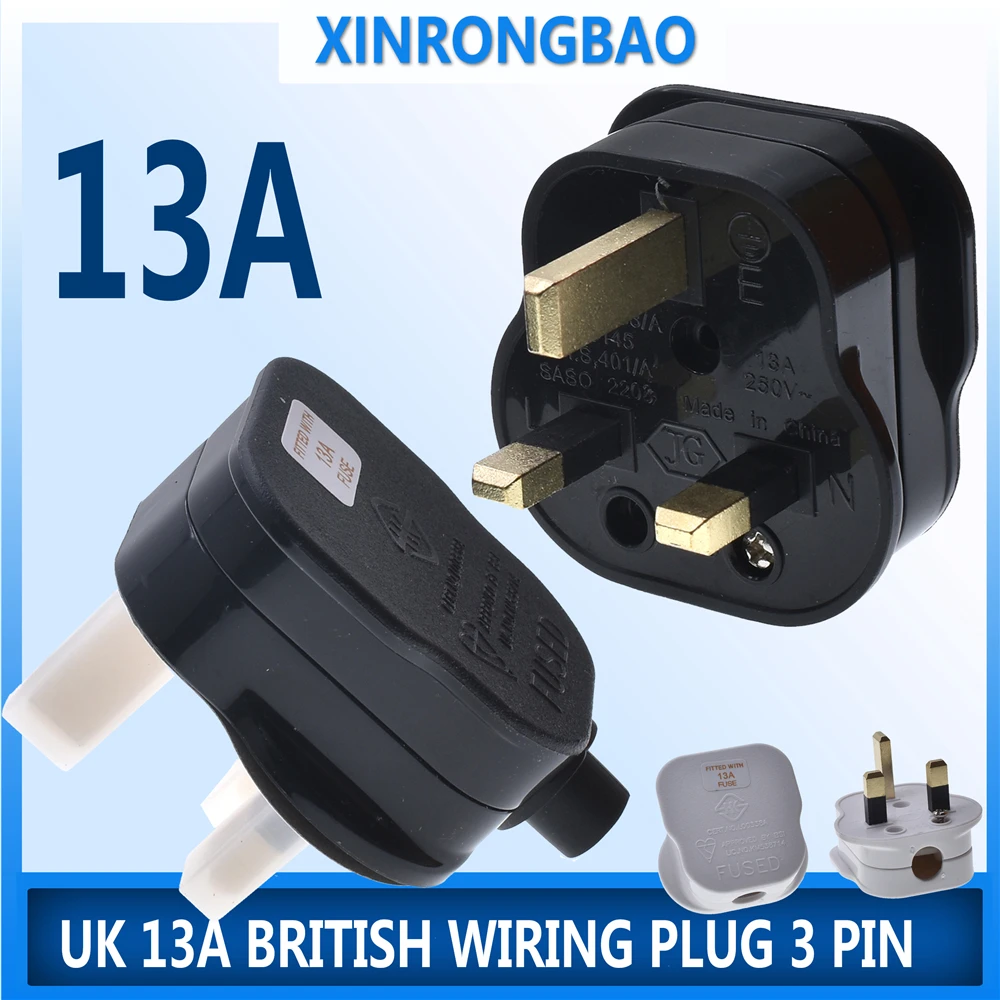 White Black Grounded 250V UK 13A British Wiring Plug 3 Pin Fused BS1363 Adaptor Power Cable Connector Wire Converter Singapore 2