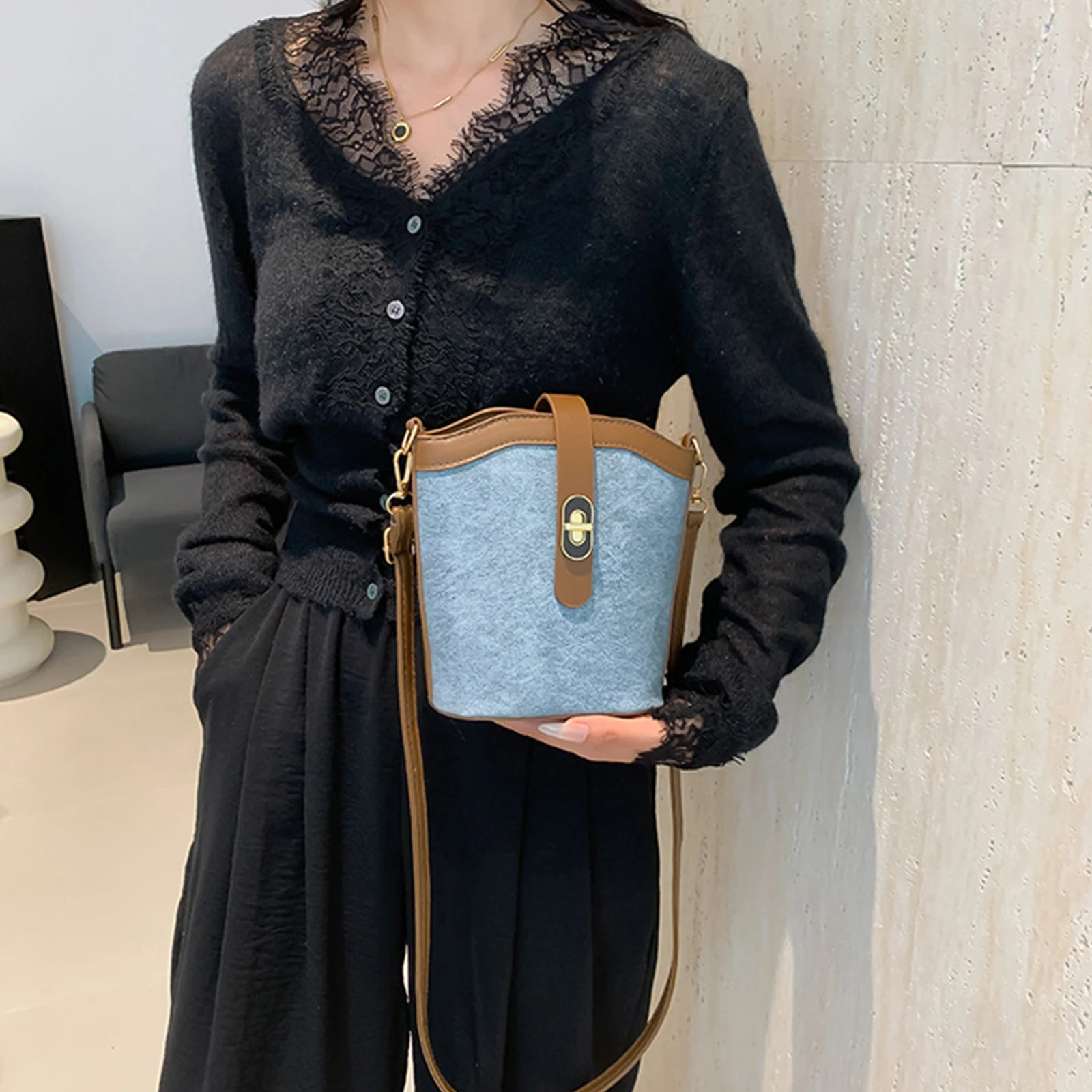 

Женская сумка-мешок в винтажном стиле, контрастная сумка через плечо, модная сумка на плечо для повседневного офиса, вечеринки, клуба