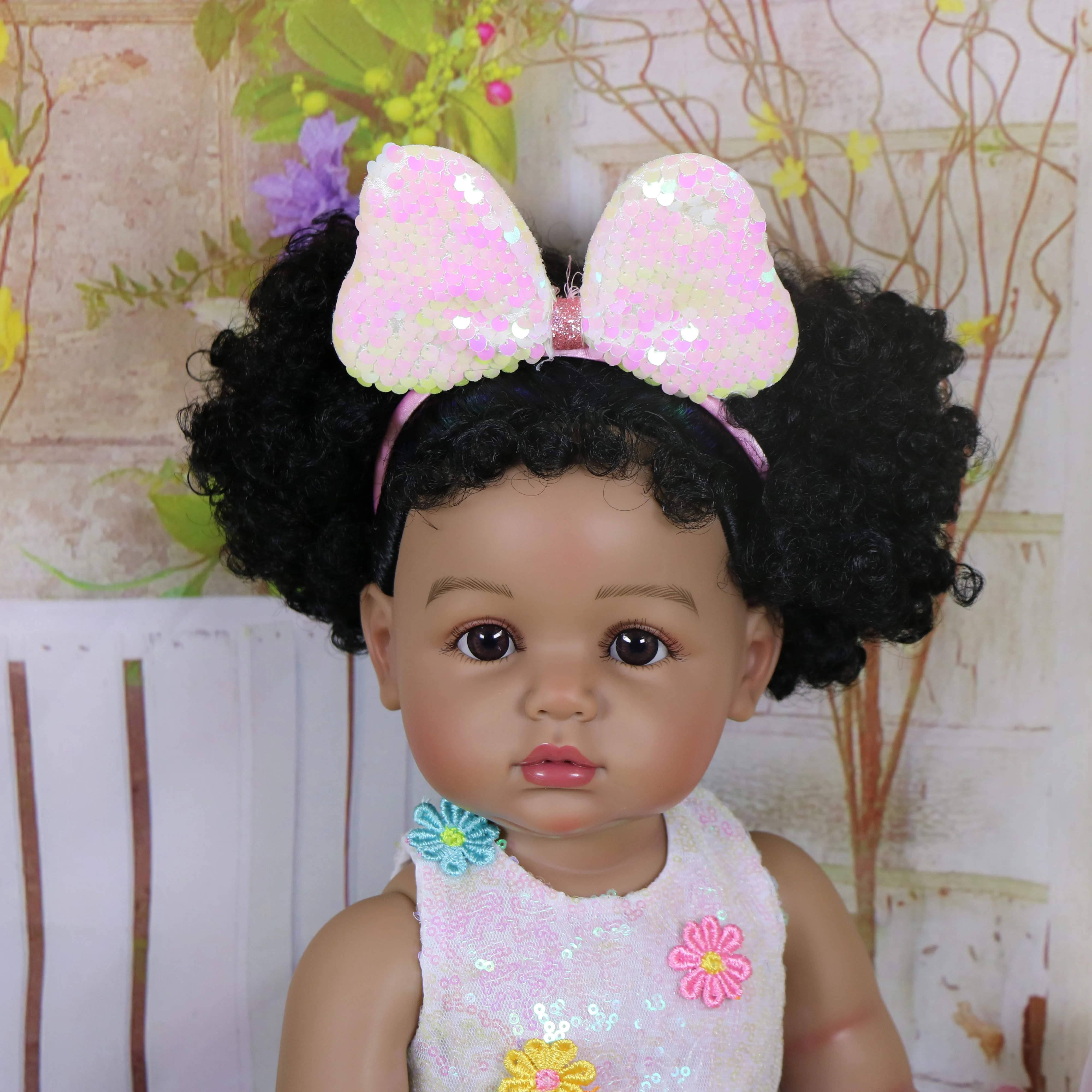 Realistic Reborn Toddler Doll-22 inch Froggy Girl with Red Rooted hair African American Toddler Girl Dolls ,Dark Brown Skin Real