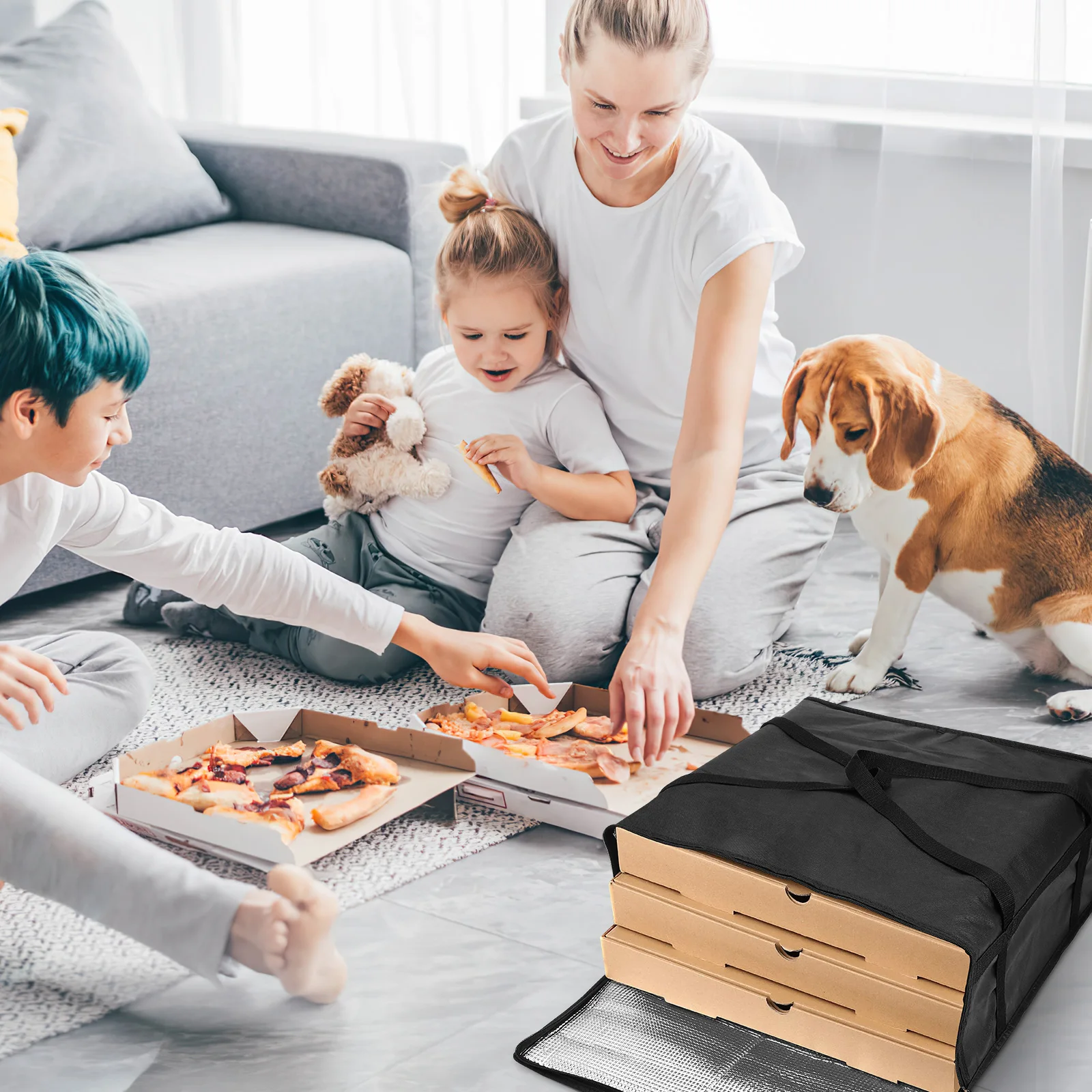 

Insulated Pizza Carrier 50x50x20 5cm Black Non Woven Food Warmer Bag Large Cooler Grocery Thermal Tote Storage
