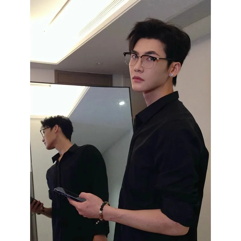 

Bla Long Sve Men's irt Neapolitan Suit Base Layer irt Busin Gentleman Sle Polyester Fiber Autumn Wear Casual Sle