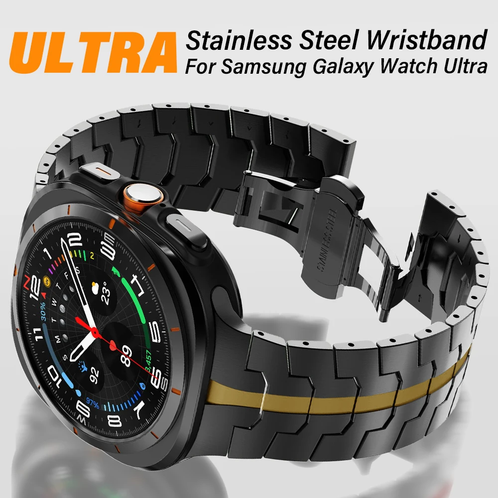 ゴールドブラックステンレススチールリストバンド Samsung Galaxy Ultra Watch 47mm 高級メタルブレスレット Samsung Galaxy Watch Ultra 用