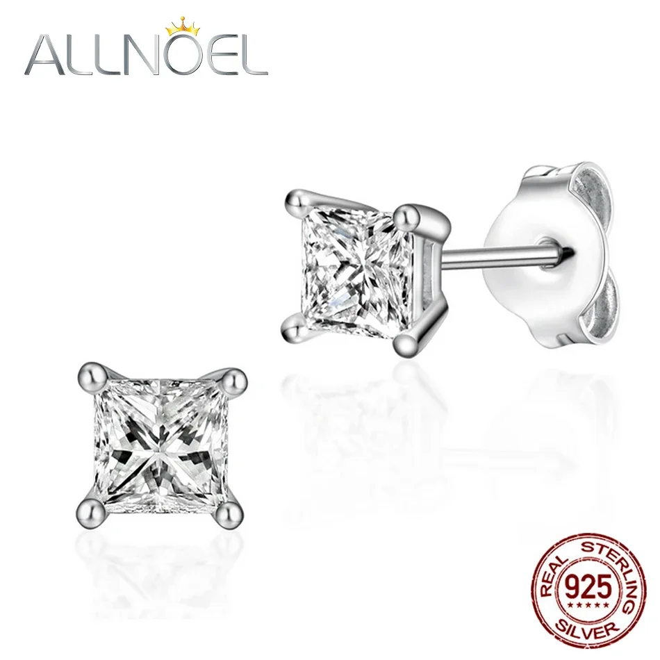 

ALLNOEL Crystal 5A Zircon 925 Sterling Silver Square Round Stud Earrings for Women Men Piercing Ear Stud Hypoallergenic 5mm 6mm