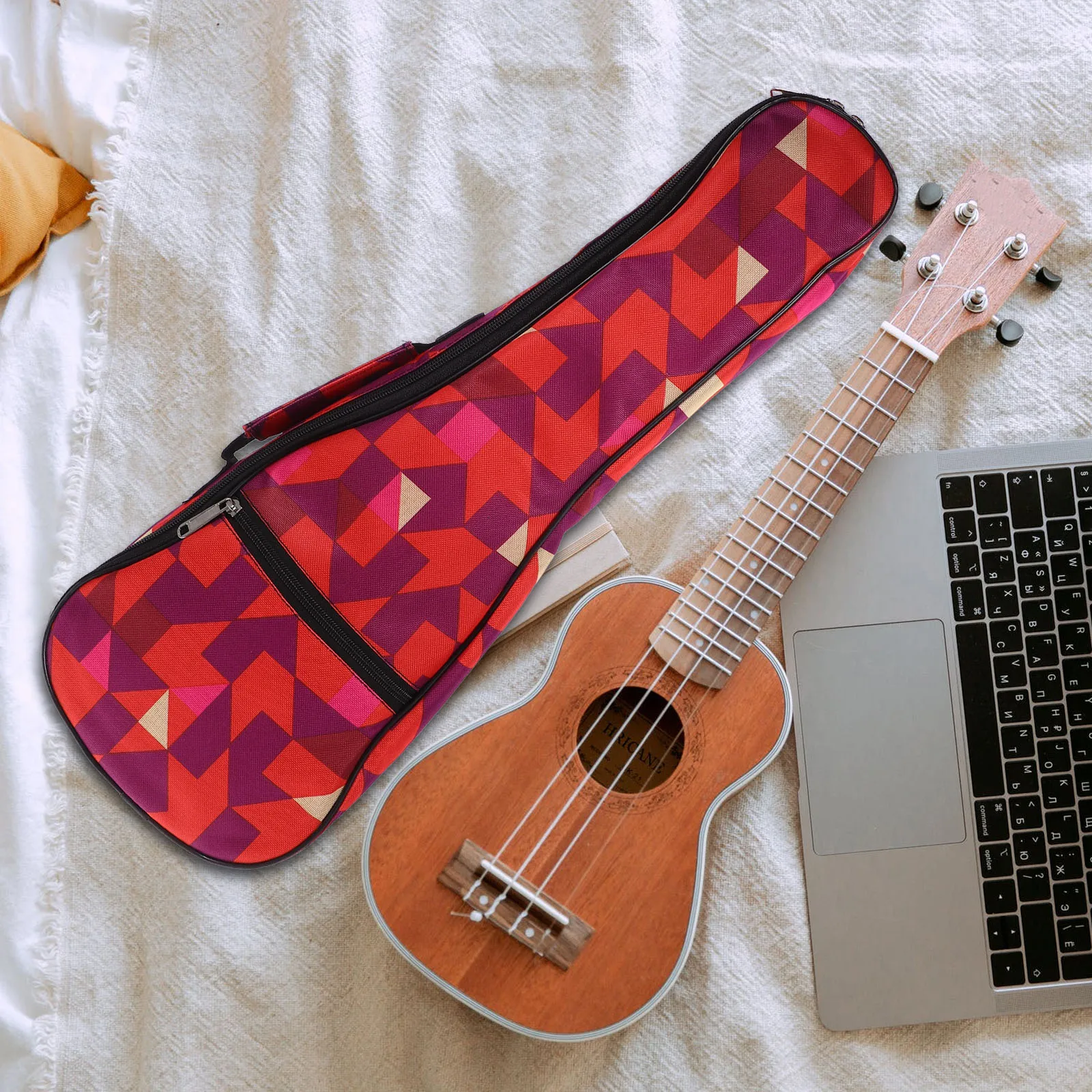 

Waterproof Thickened Bag Geometric Pattern Oxford Cloth Portable Ukulele Pouch For Travel Home Stylish Ukulele Backpack Durable