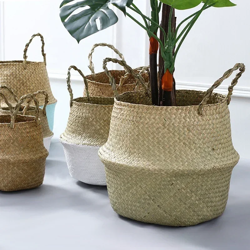 Seagrass Wicker Work Rattan Basket Hanging Planting Flower Pot Storage Laundry Basket Cesta Mimbre Home Garden Decoration